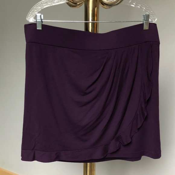 LOFT Purple Pull On Skirt with Flirty Side Ruffle Size XL - Picture 1 of 7